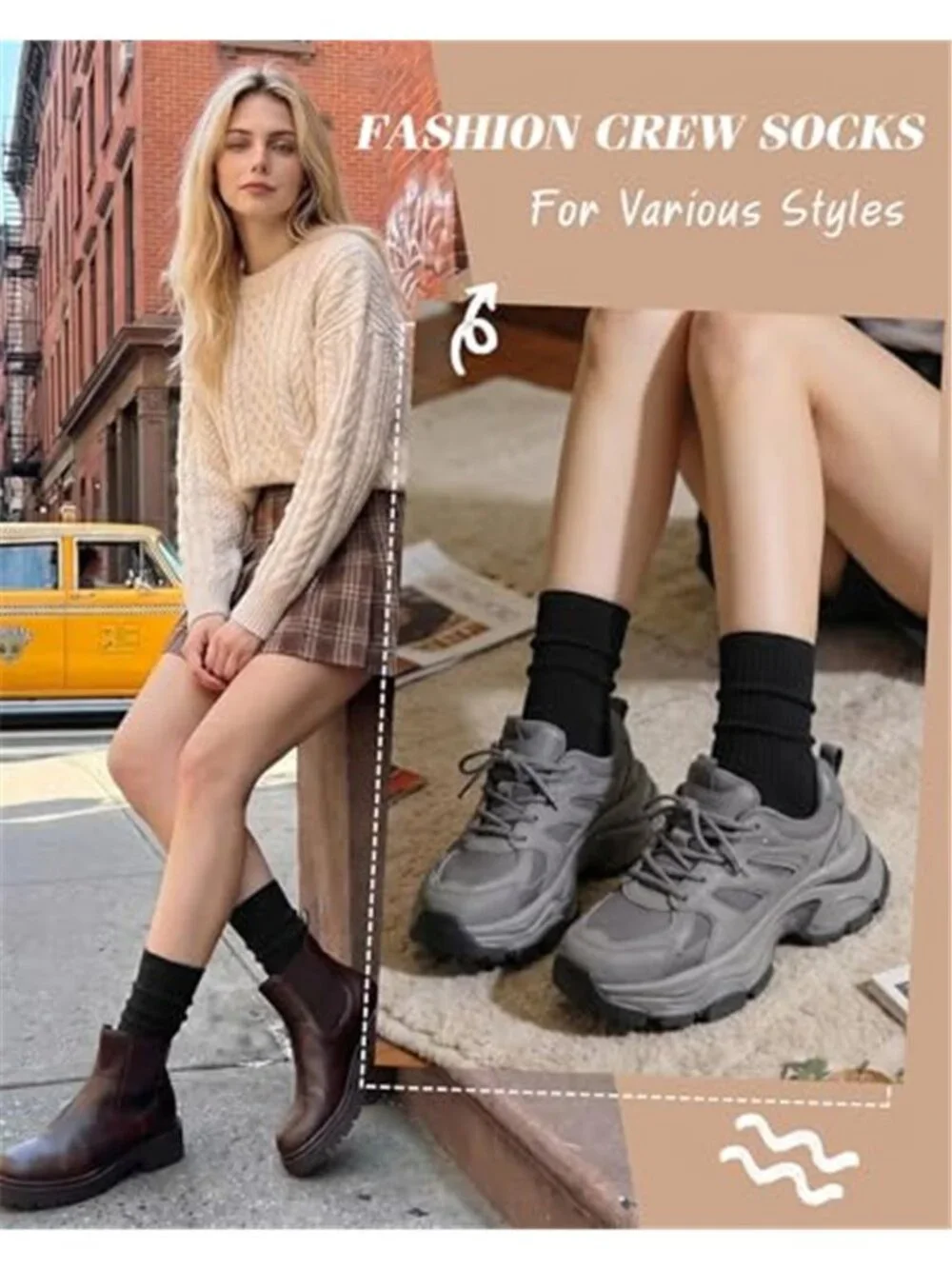 6 Pairs Cotton Crew Socks for Women Long Boot Socks